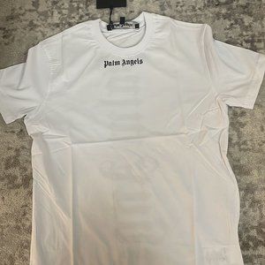 PALM ANGELS LOGO COLLAR BACK WHITE BLACK OVERSIZED T SHIRT